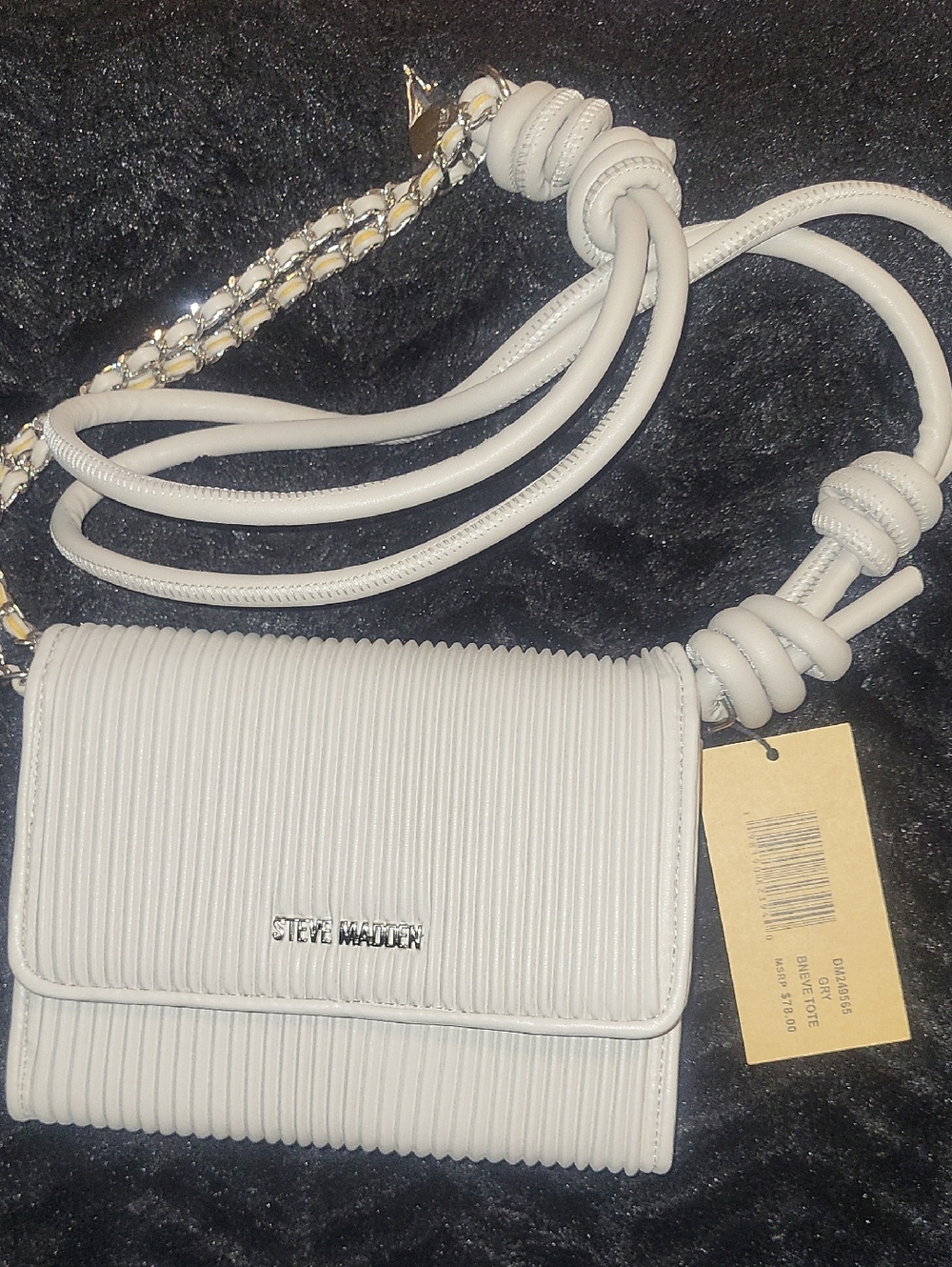 Steve Madden White Ribbed Knot-Detail Crossbody Bag